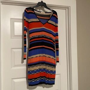 Striped V-Neck Long Sleeve Dress